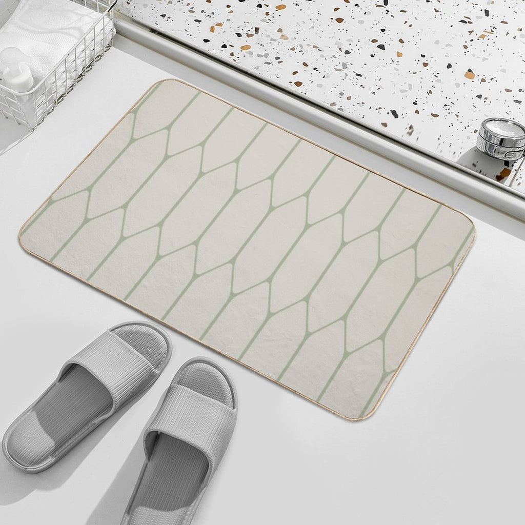 Long Honeycomb Minimalist Geometric Pattern in Beige And Sage  Fade-Resistant Bath Mat