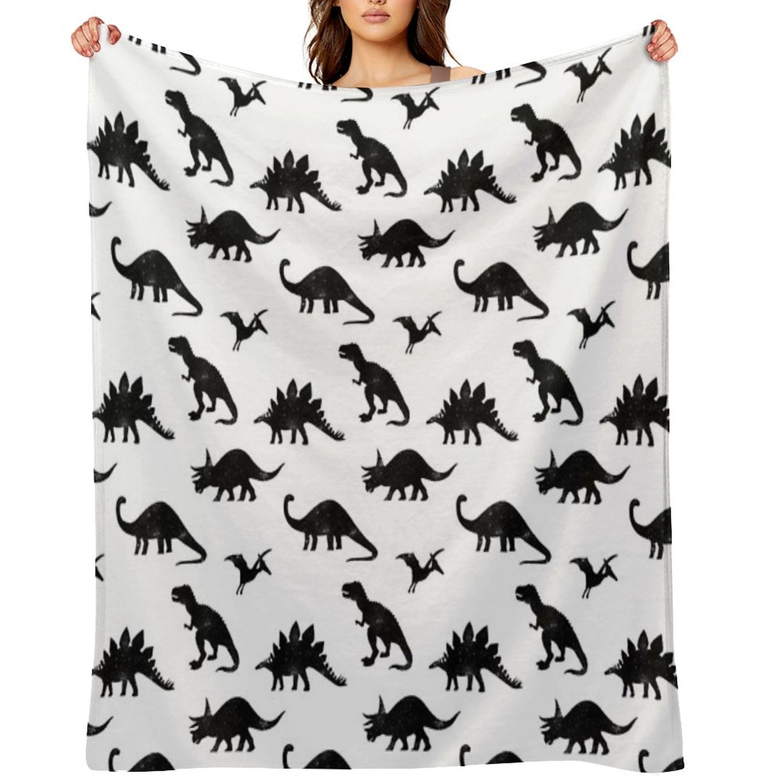 Black + White Dinosaurs Compact Throw Blanket