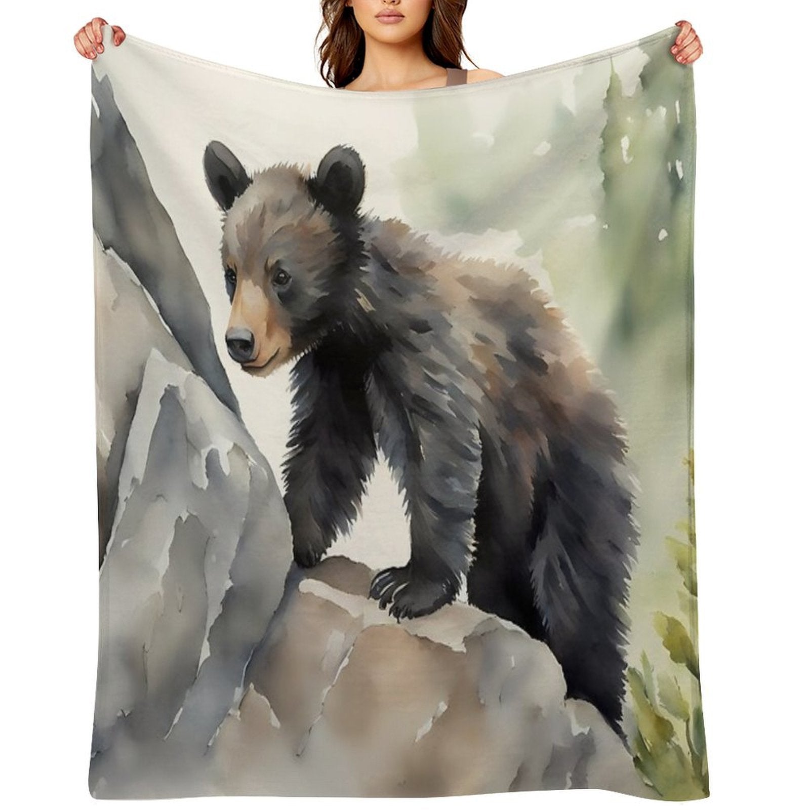 Black Bear Cub Machine-washable Throw Blanket
