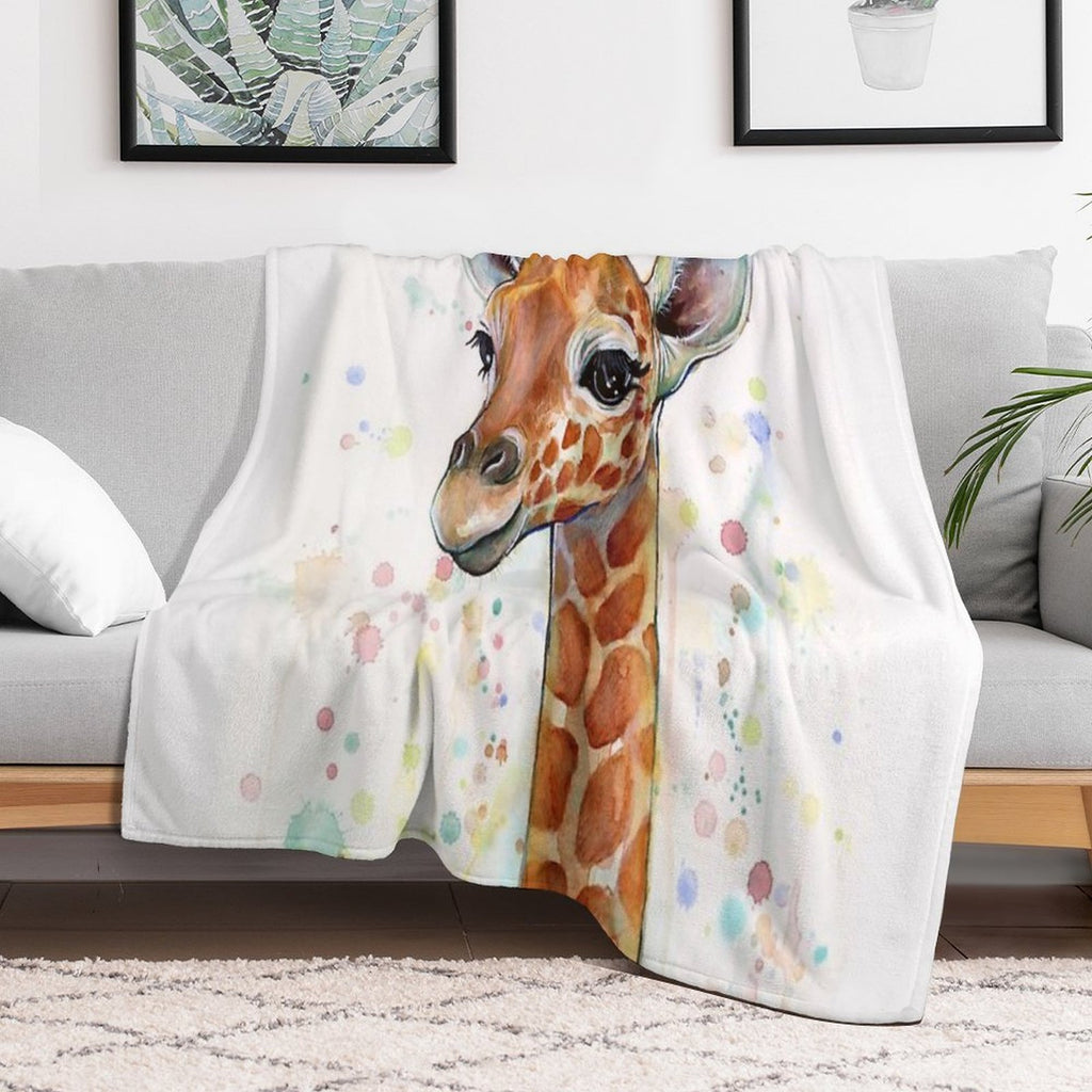 Baby Giraffe Watercolor Painting, Nursery Art Quick-dry Throw Blanket
