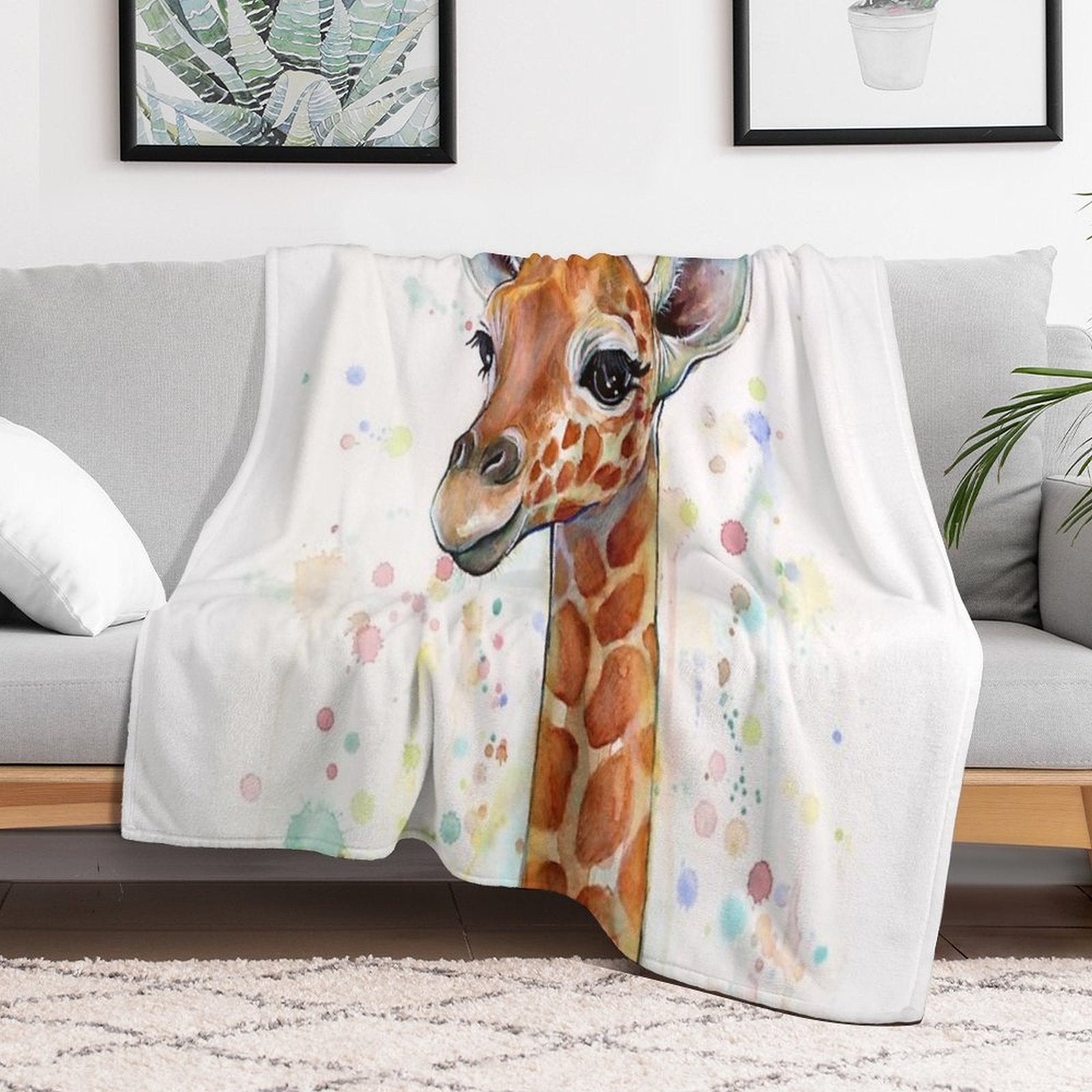 Baby Giraffe Watercolor Painting, Nursery Art Quick-dry Throw Blanket