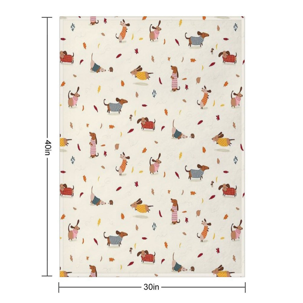 Cute Dachshunds in Winter Sweaters with Autumn Leaves Comfort Throw Blanket