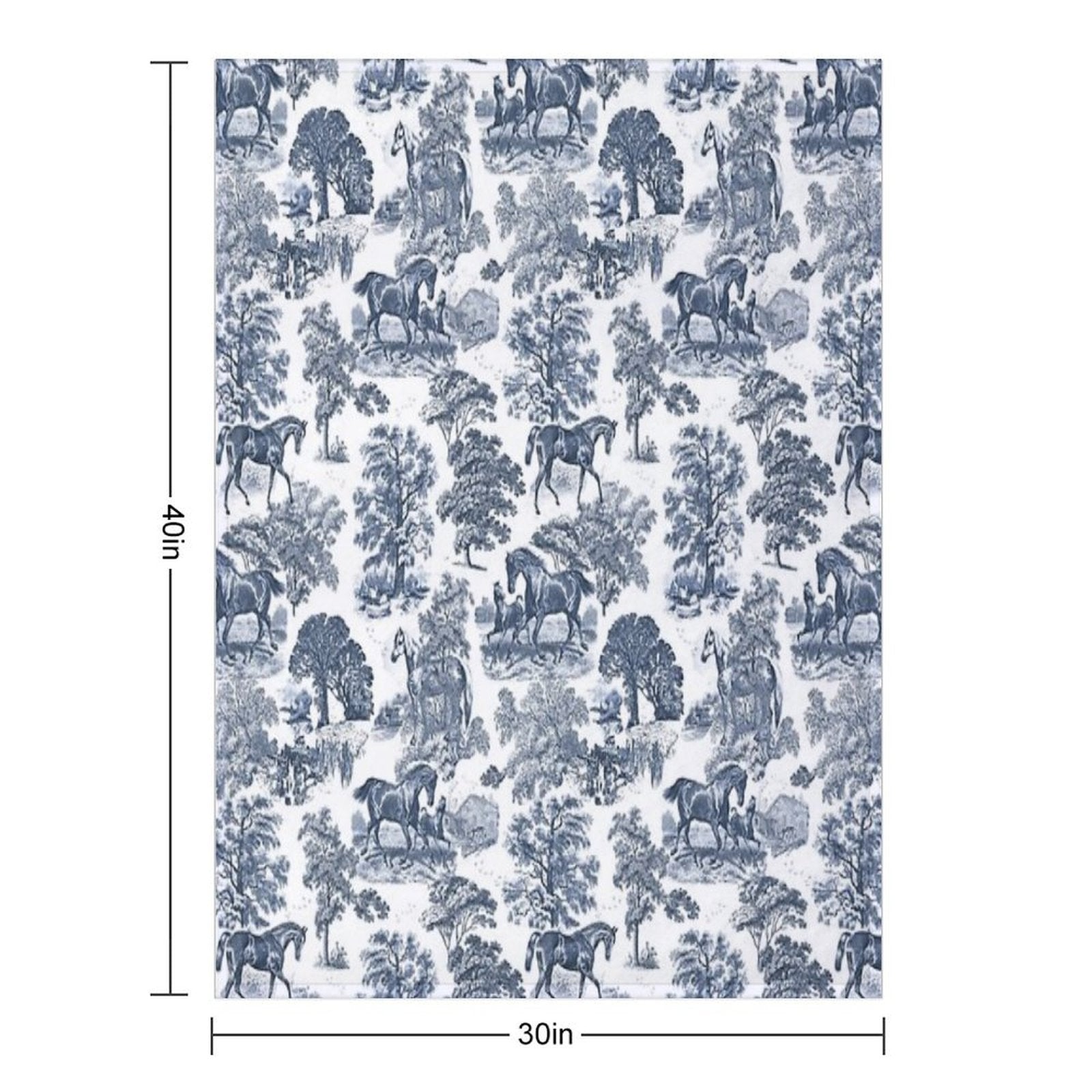 Elegant Vintage Chic Blue Toile Horses Pattern Versatility Throw Blanket