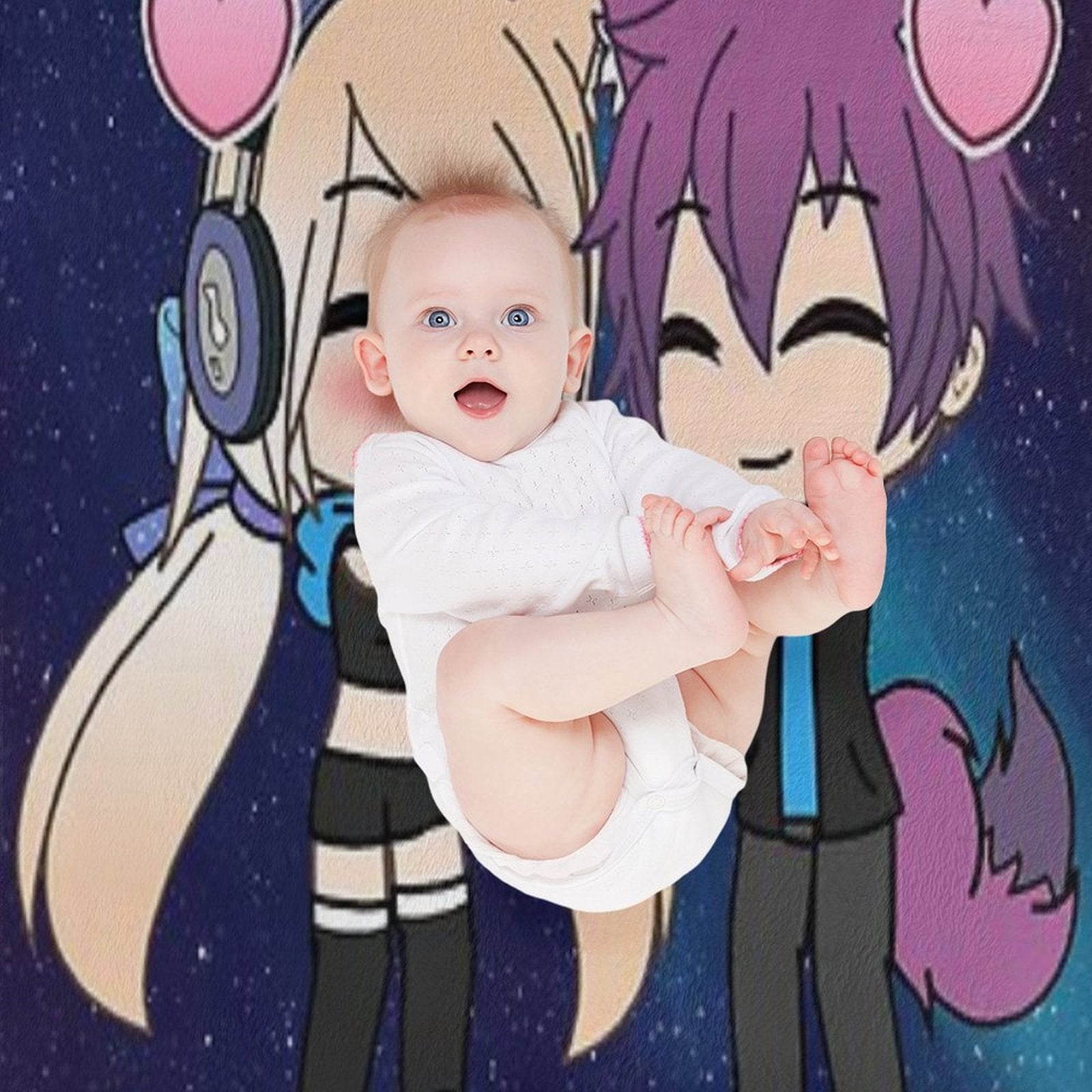 Cute Gacha Girl And Boy with Fox Tail Travel-friendly Throw Blanket