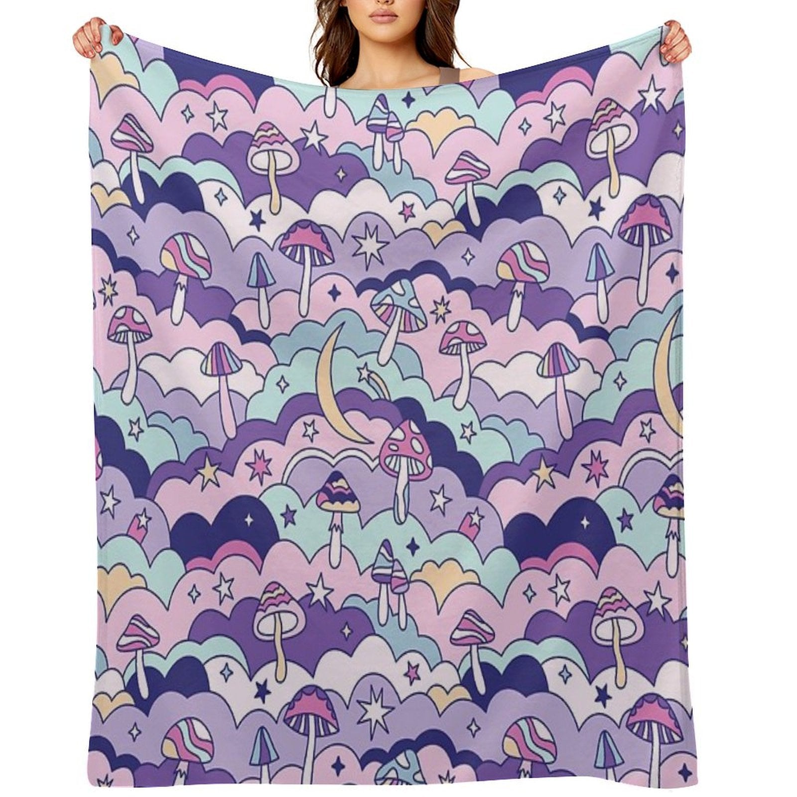 Cosmic Mushrooms Machine-washable Throw Blanket