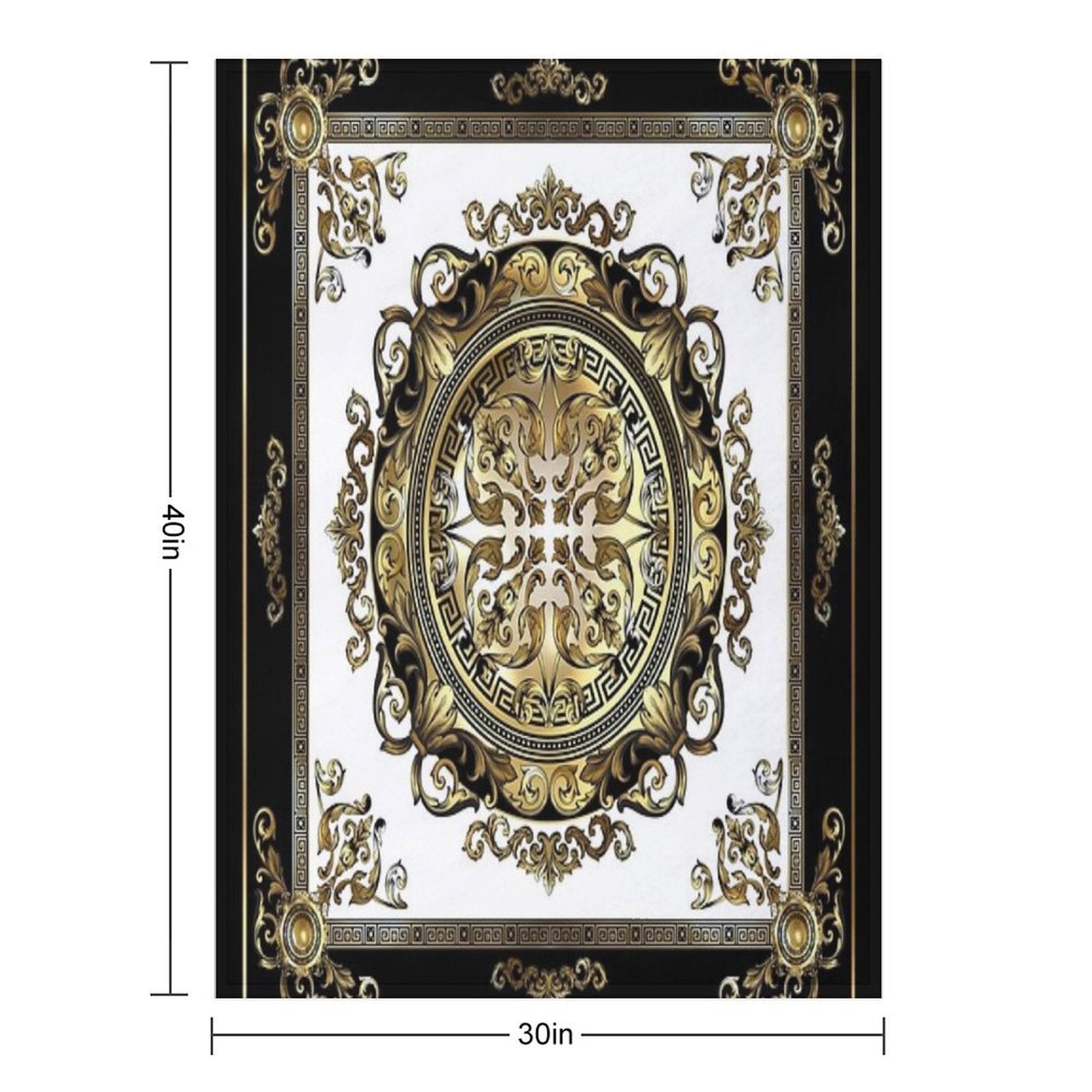Ornate Baroque White Gold Black Greek Key Meander Compact Throw Blanket