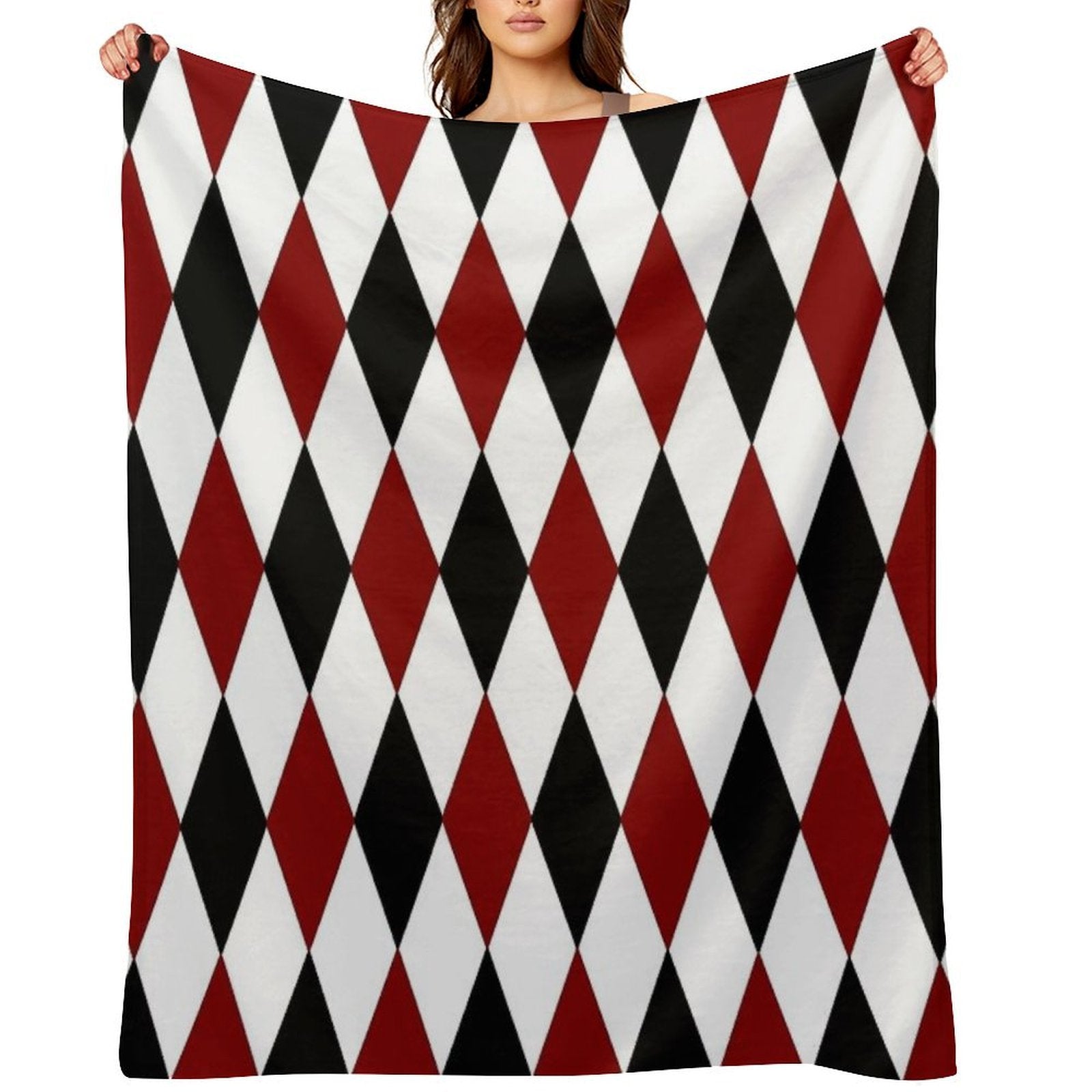 Black White Red Harlequin Compact Throw Blanket