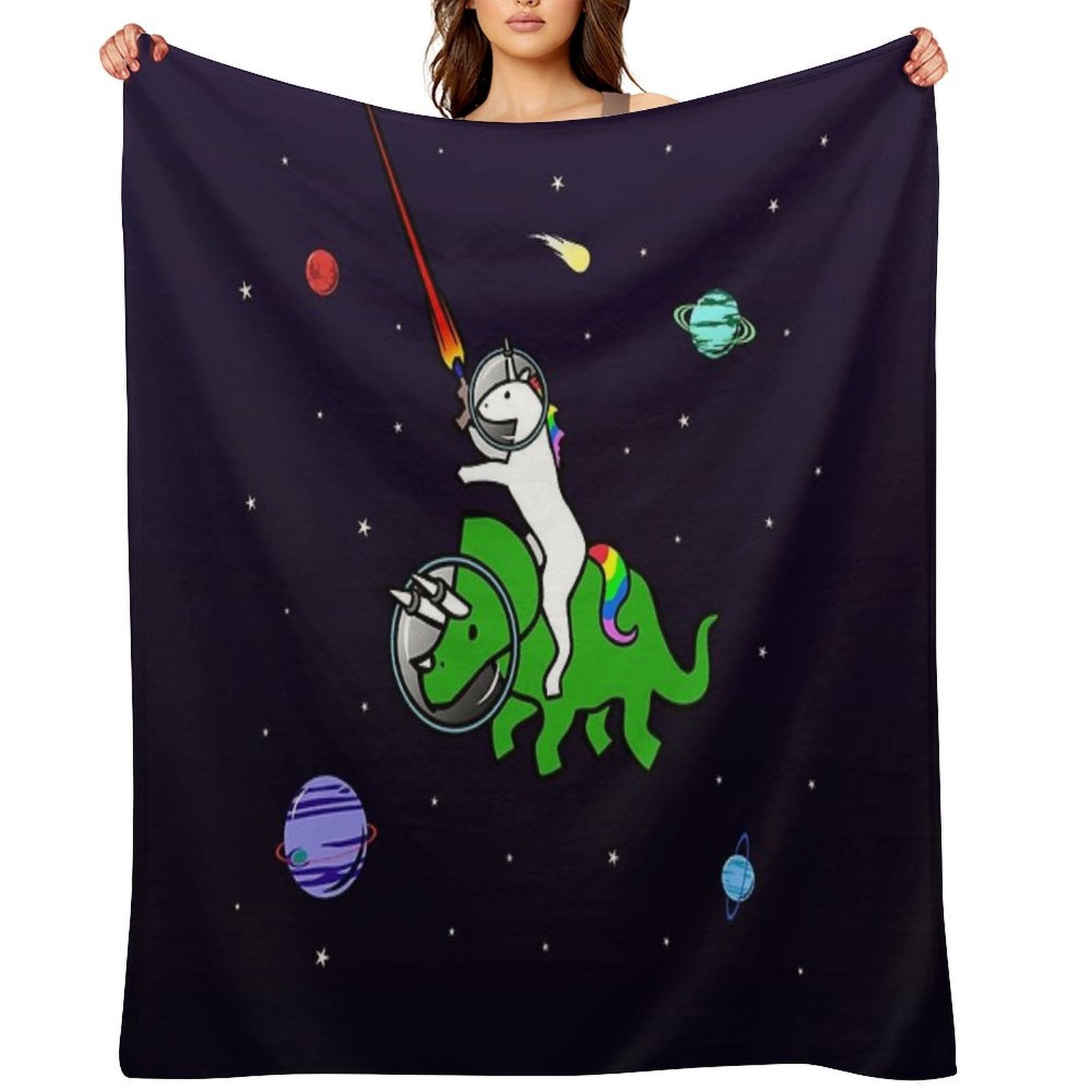 Unicorn Riding Triceratops In Space Multi-functional Throw Blanket