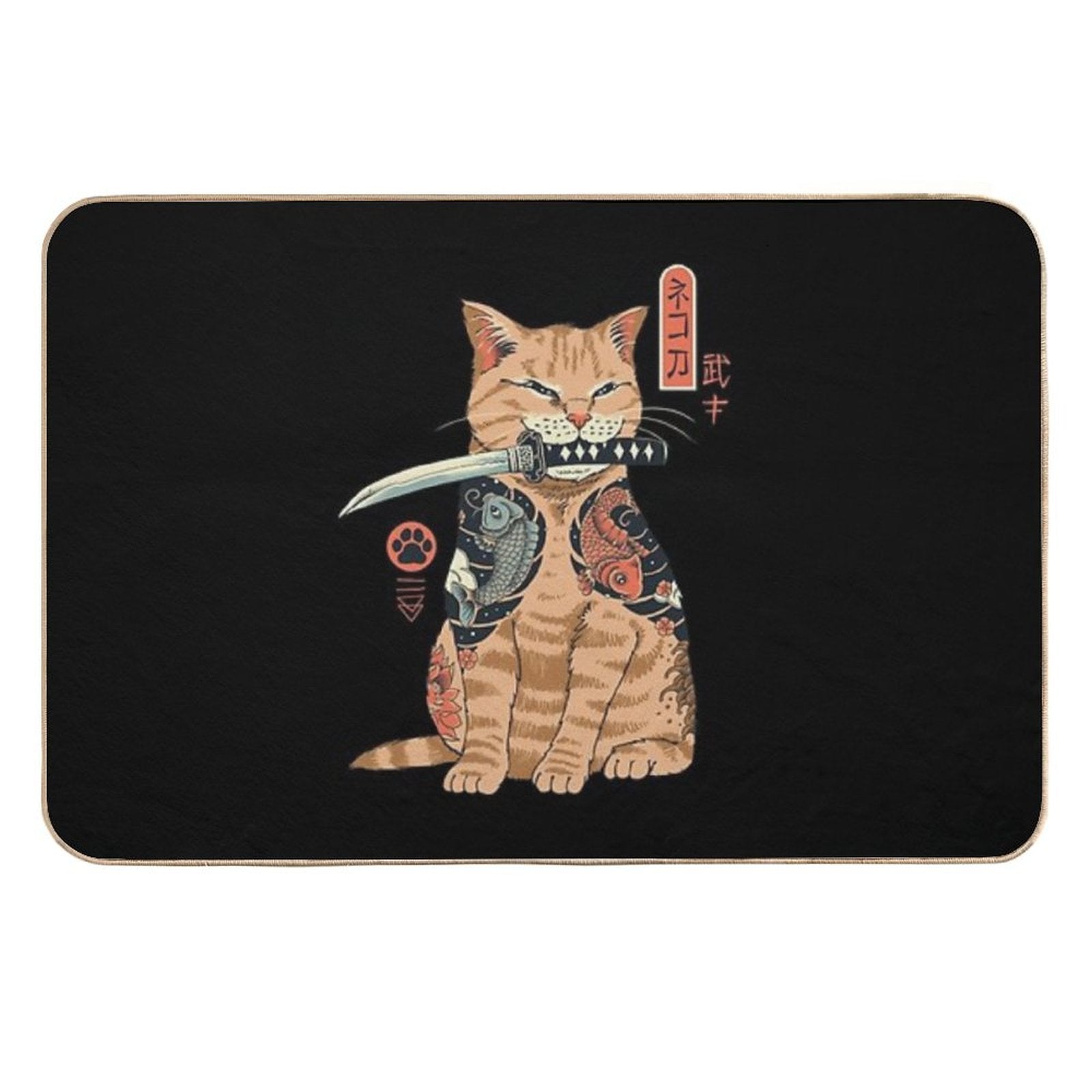 Katana Cat Vintage  Easy To Clean Bath Mat