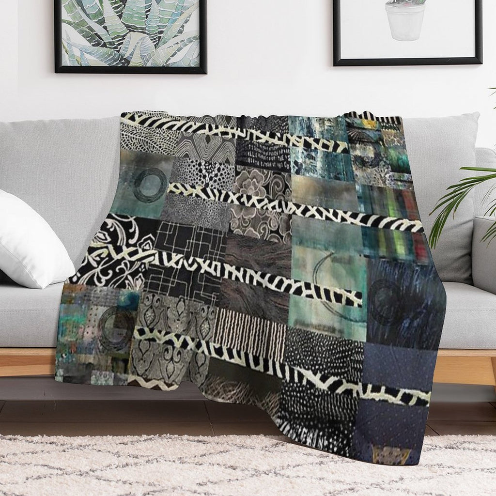 Black White And Grey Quilt Design Abstract Art Collage Sustainable Throw Blanket