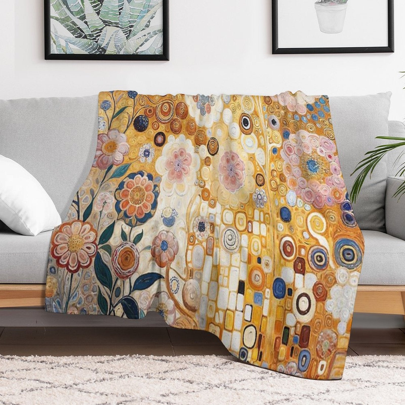 Klimt Gold Flower Garden Durable Throw Blanket