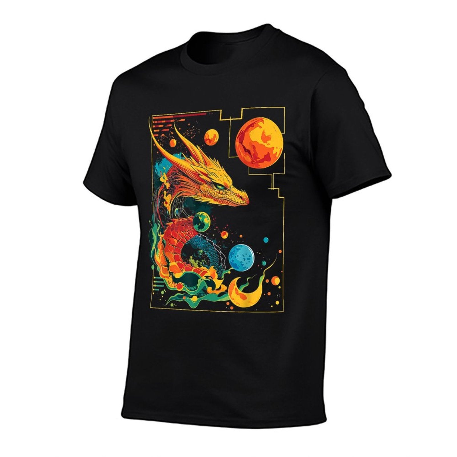 Dragon Planets Abstract Painting Geometric Animal Art  Graphic-printed T-Shirt