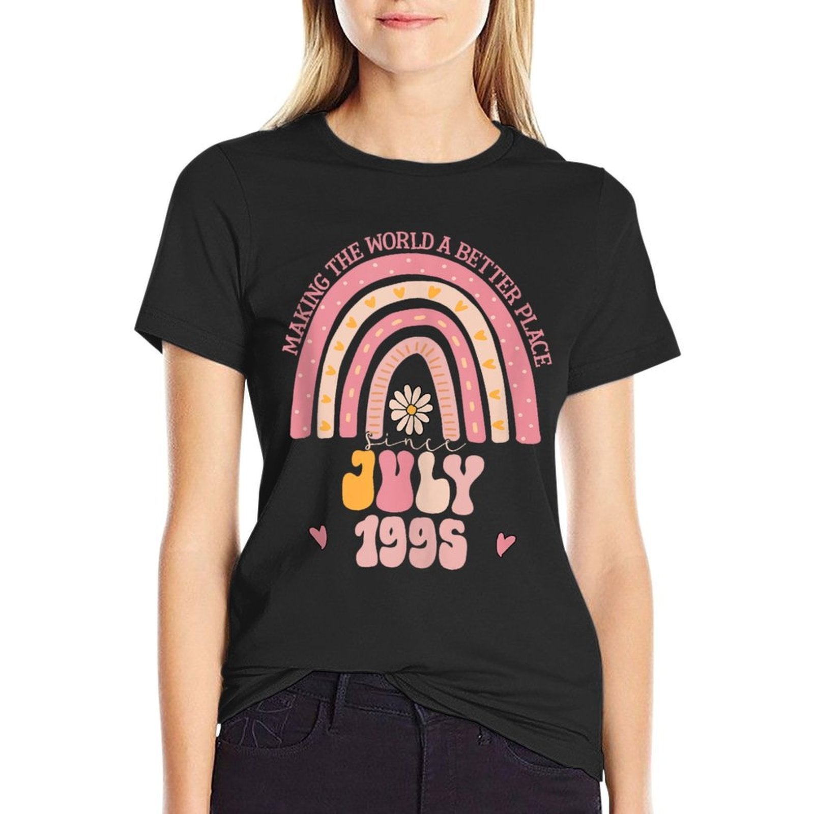 Turning 30 Retro July 1995 30th Birthday for Women  Ribbed Collar T-Shirt