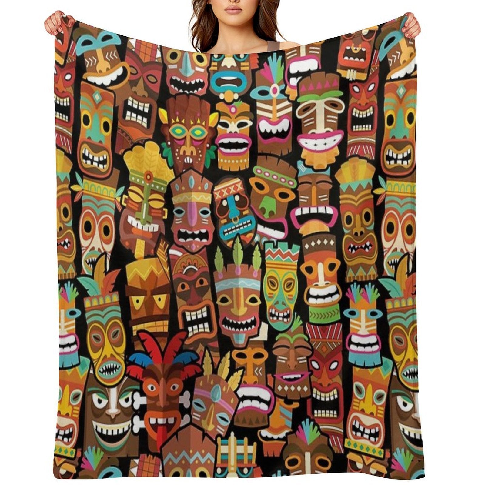 Tiki Pattern Anti-pilling Throw Blanket