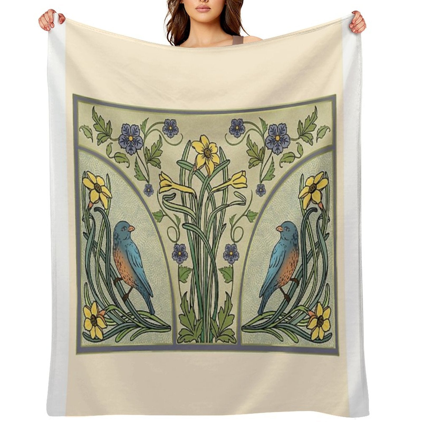 Bluebirds And Spring Blossoms Inspired By Art Nouveau Comfort Throw Blanket