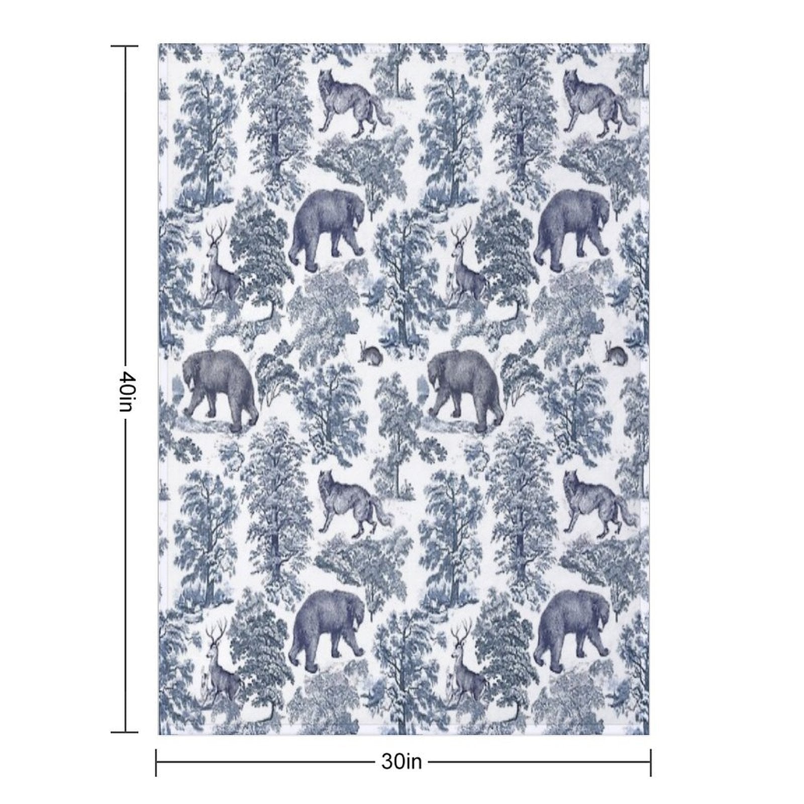 Elegant Vintage Blue Bear Forest Animals Toile Pattern Travel-friendly Throw Blanket