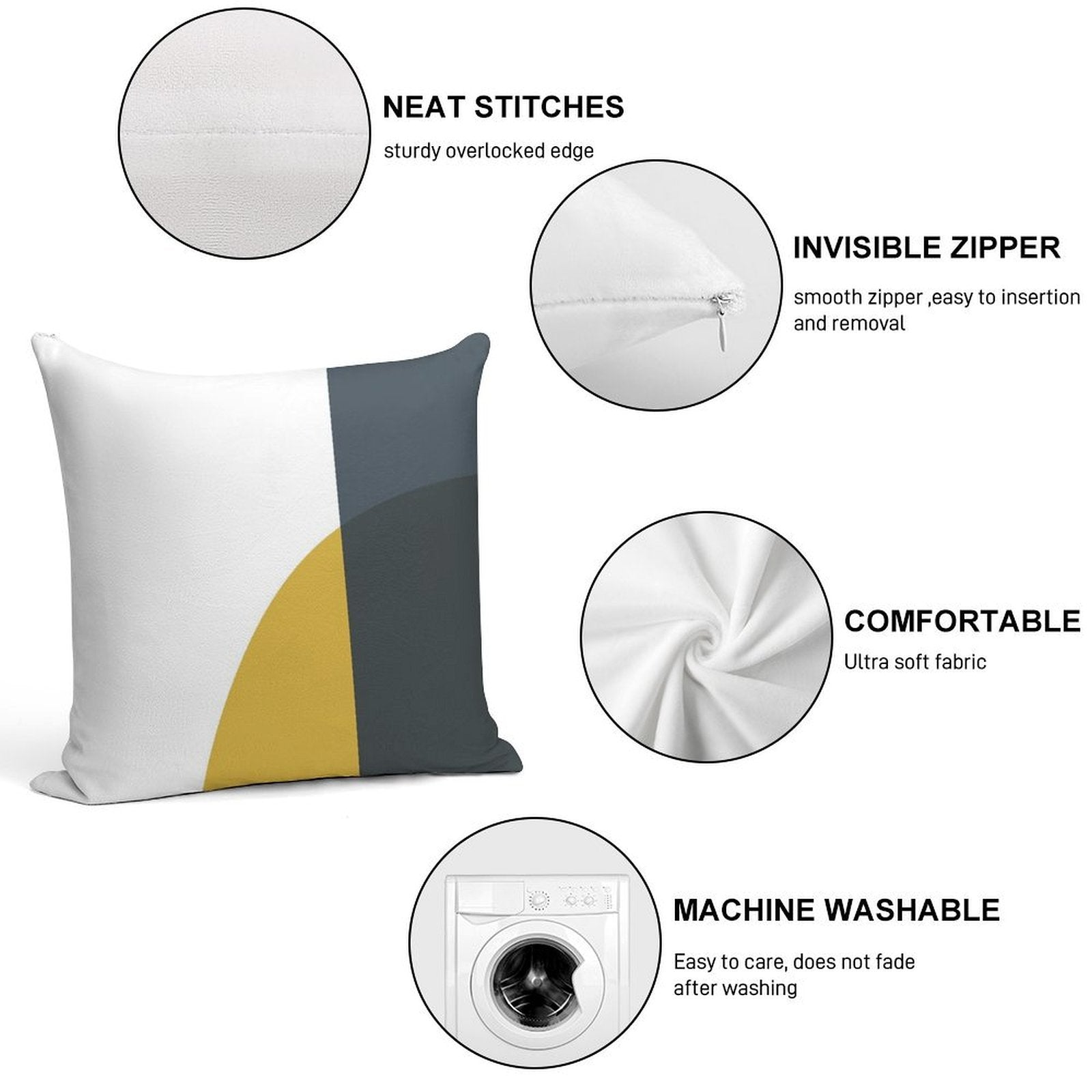 Abstract Geometric Minimalist 2 Navy Blue, Light Mustard Yellow, And White Soft Home Decor Throw Pillow