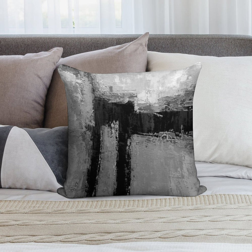 Gray Black Abstract Soft Anti-Pilling Throw Pillow