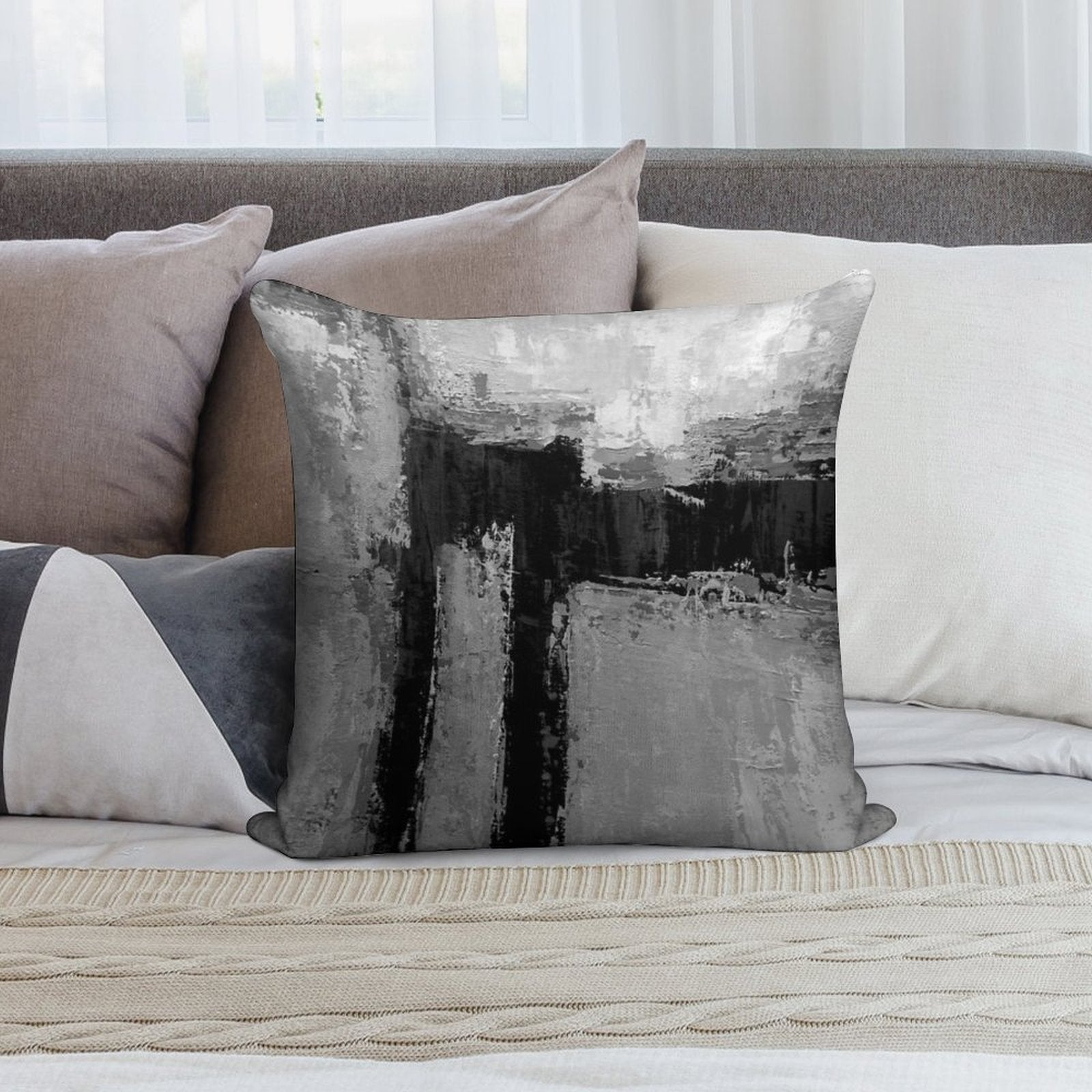 Gray Black Abstract Soft Anti-Pilling Throw Pillow