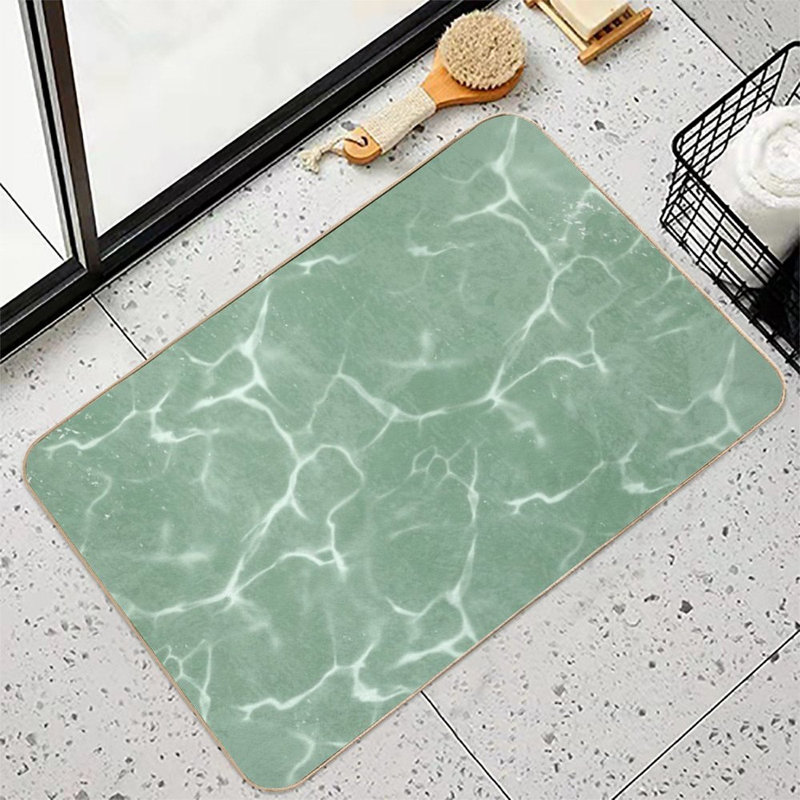 Mint Wave Minimalist Aesthetic Pattern Durable Bath Mat