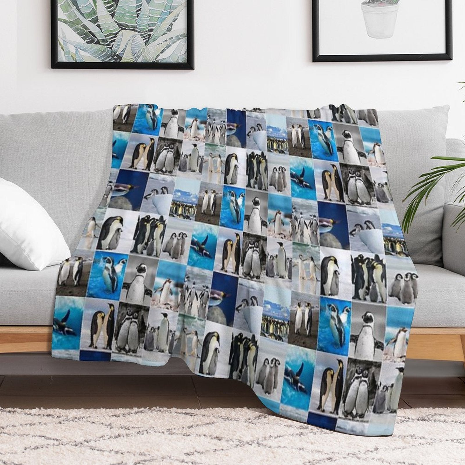 Arctic Penguin Photo Collage Shrink-resistant Throw Blanket