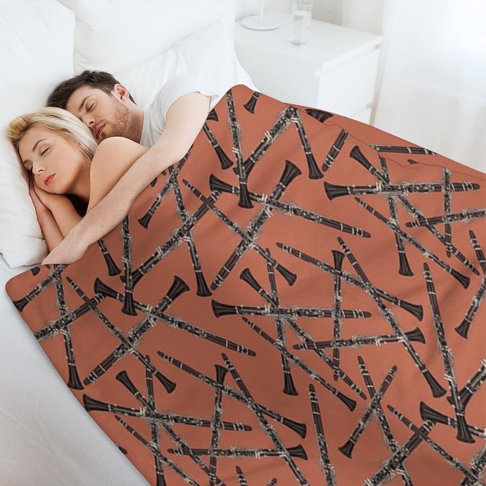Clarinet Musical Instrument Pattern Rust Multi-functional Throw Blanket