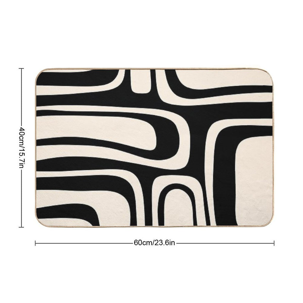 Palm Springs Retro Midcentury Modern Abstract Pattern Black And Almond Cream  Easy Maintenance Bath Mat