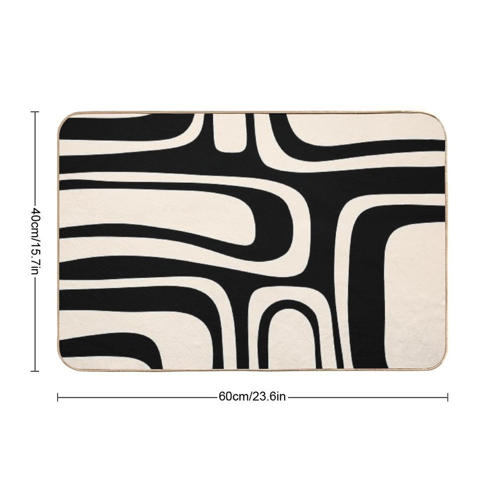 Palm Springs Retro Midcentury Modern Abstract Pattern Black And Almond Cream  Easy Maintenance Bath Mat