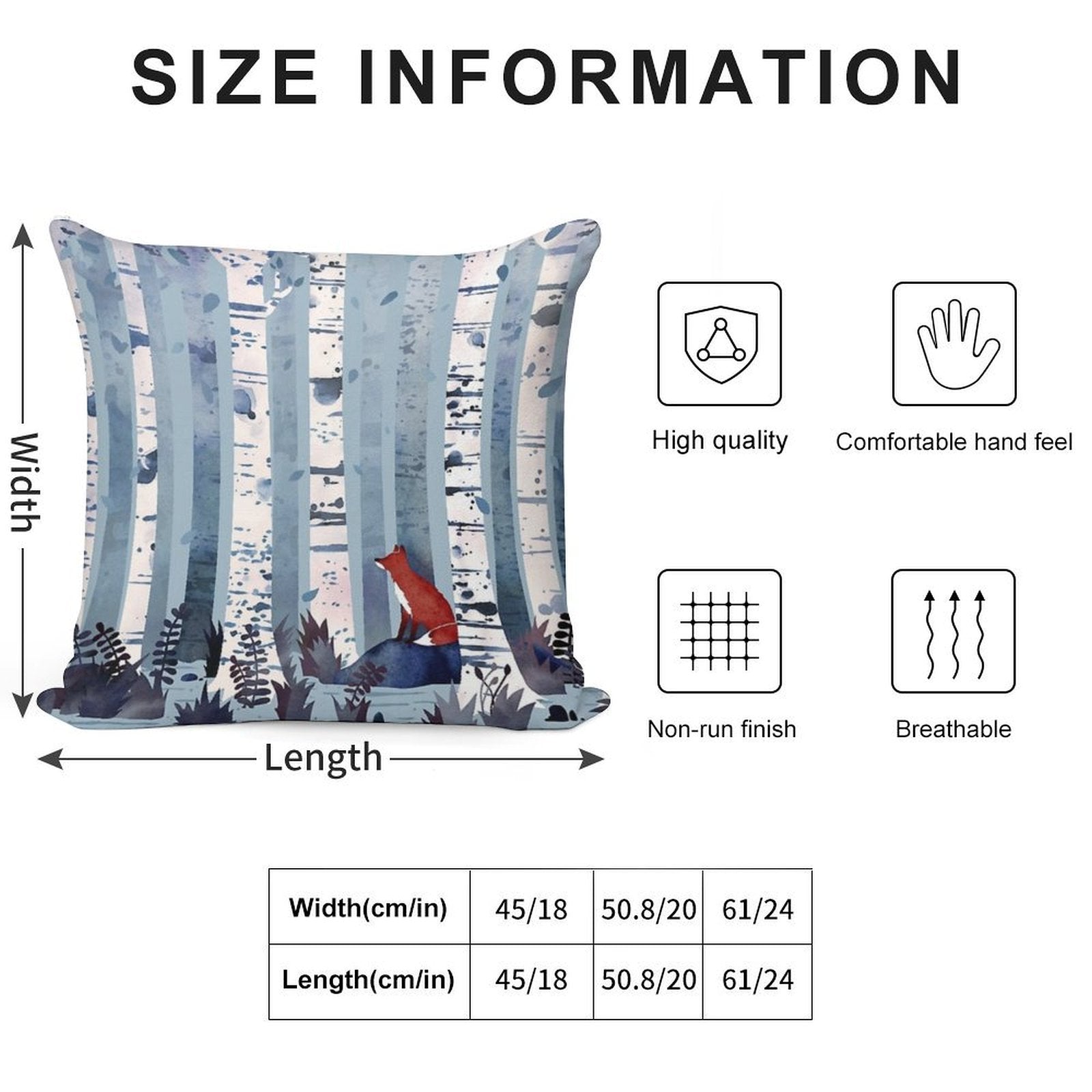 The Birches (in Blue) Soft Durable Construction Throw Pillow
