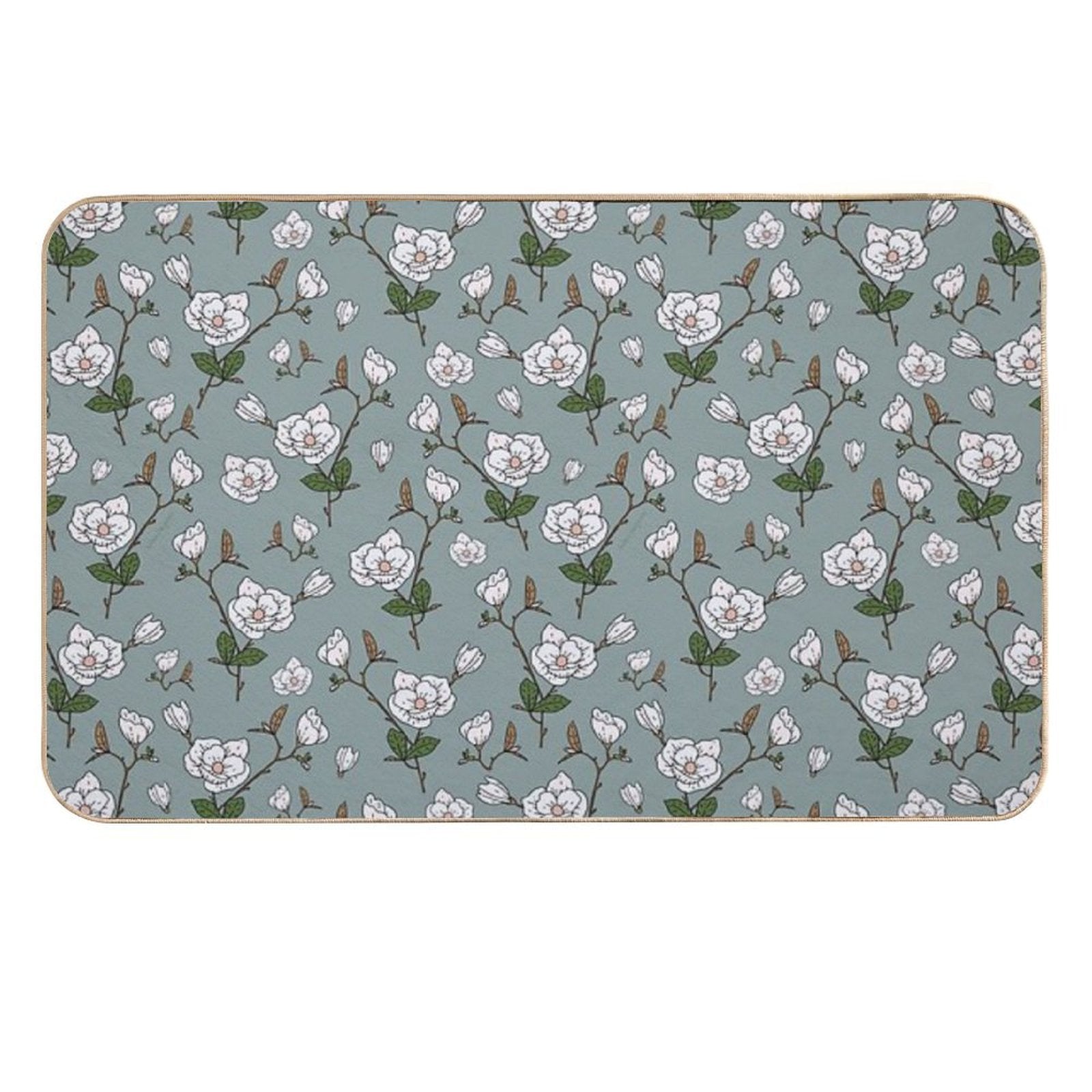 Botanical Magnolia Sprig Pattern_Sage  Dirt-Trapping Bath Mat