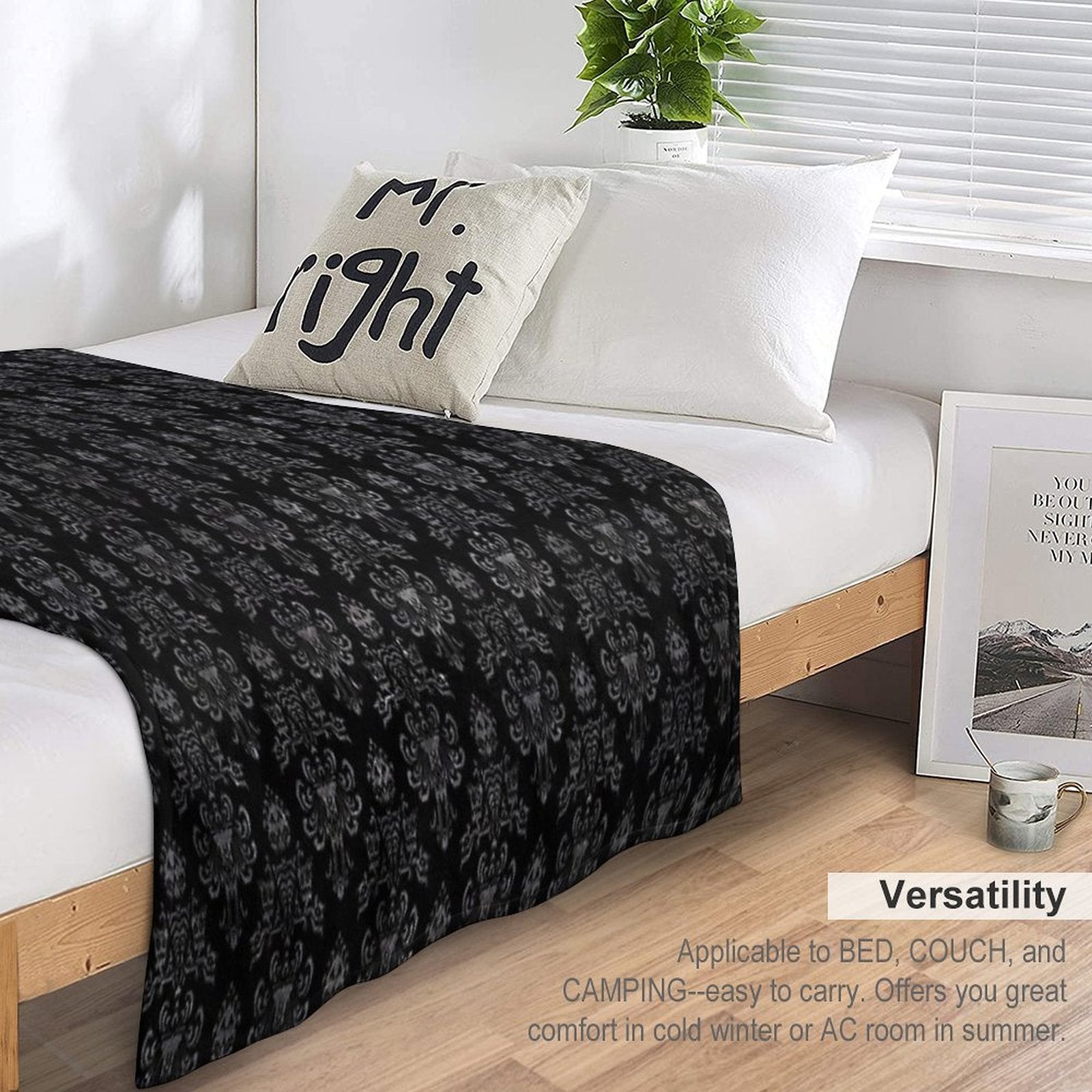Haunted Mansion Wallpaper Black And Silver Versatility Throw Blanket
