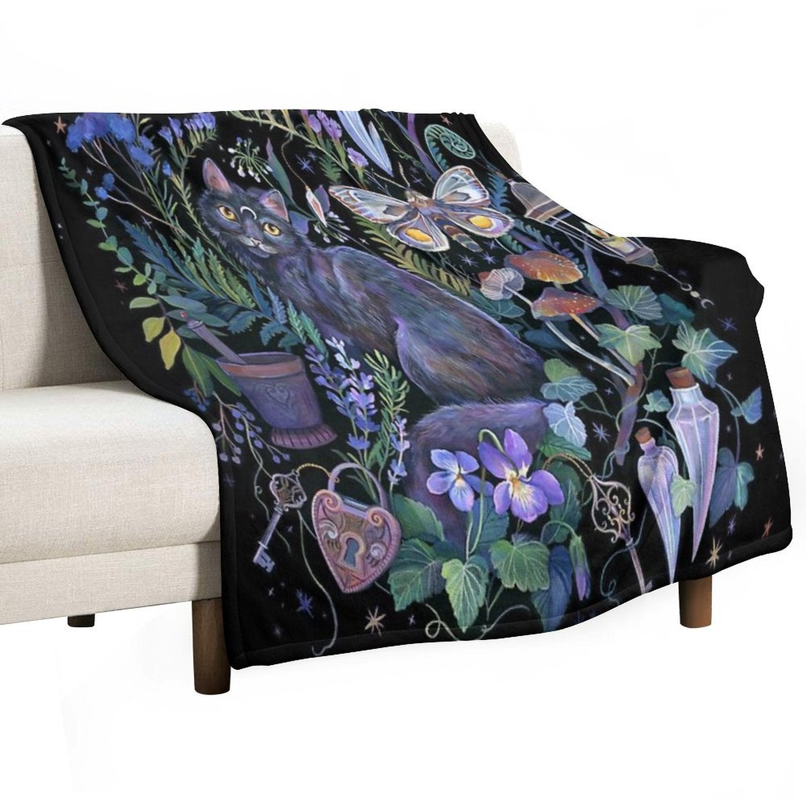 Black Cat Potion Garden Anti-pilling Throw Blanket