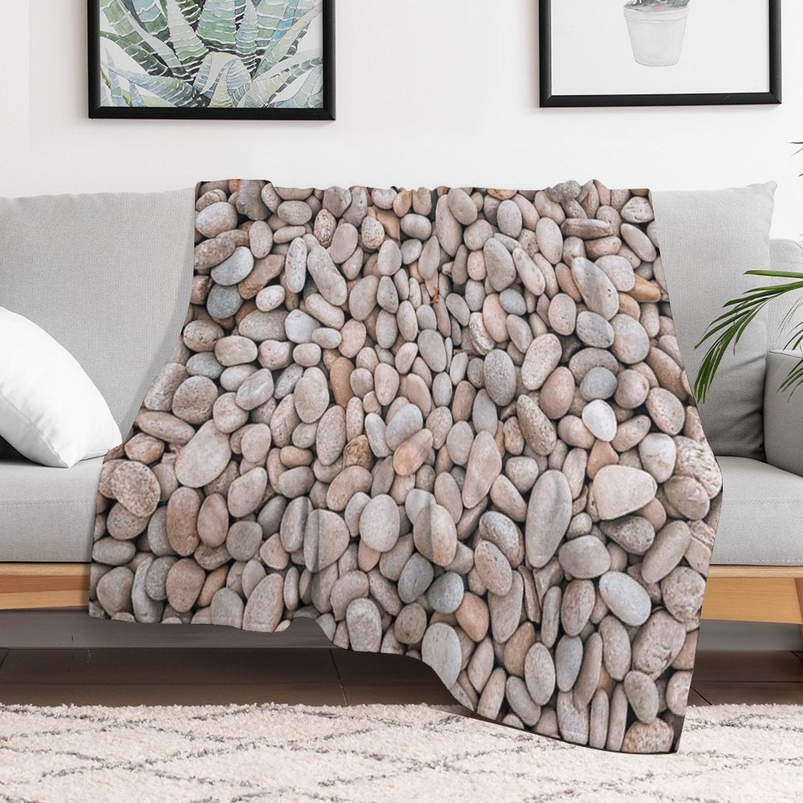 Cream Natural Pebbles Rocks Easy Care Throw Blanket
