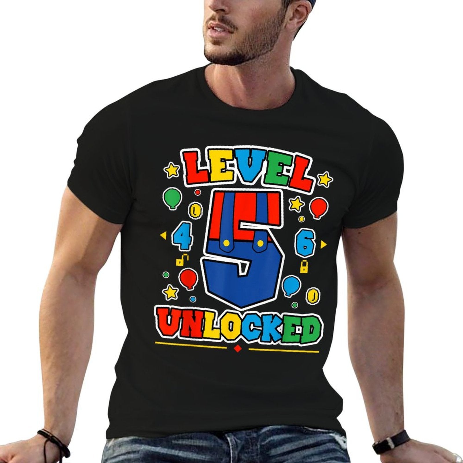 Level 5 Unlocked 5th Birthday Super Gamer Gaming Theme Party  Summer-ready Fabric T-Shirt