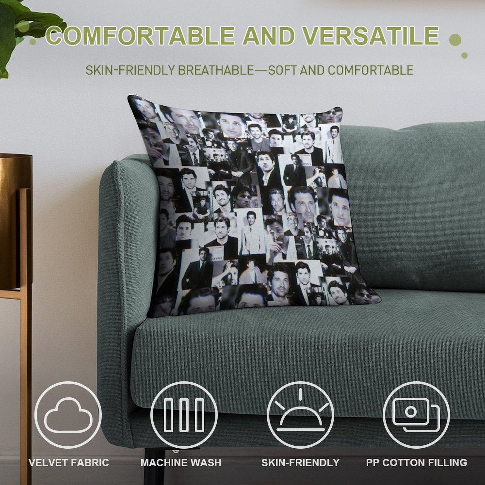 Patrick Dempsey Collage Soft Luxury Feel Throw Pillow