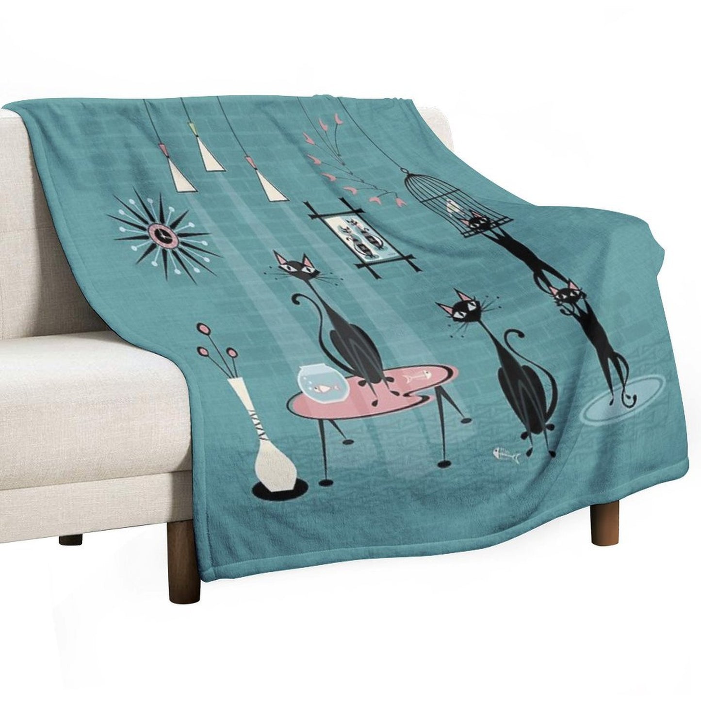Mid Century Kitty Mischief III ©studioxtine Quick-dry Throw Blanket