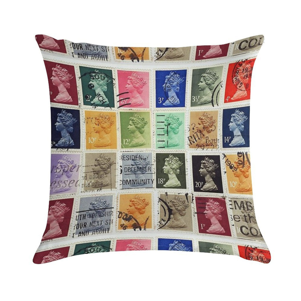 British Postage Stamps with A Queen Elizabeth Profile. Soft Luxury Feel Throw Pillow