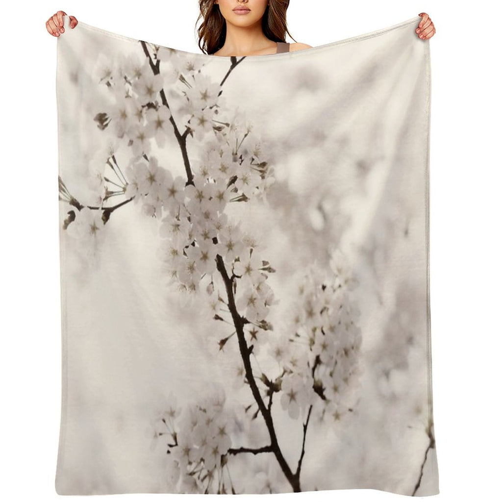Cherry Blossom Artistic Closeup Sepia Toned Art Photo Print Easy Care Throw Blanket
