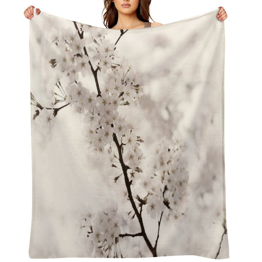 Cherry Blossom Artistic Closeup Sepia Toned Art Photo Print Easy Care Throw Blanket