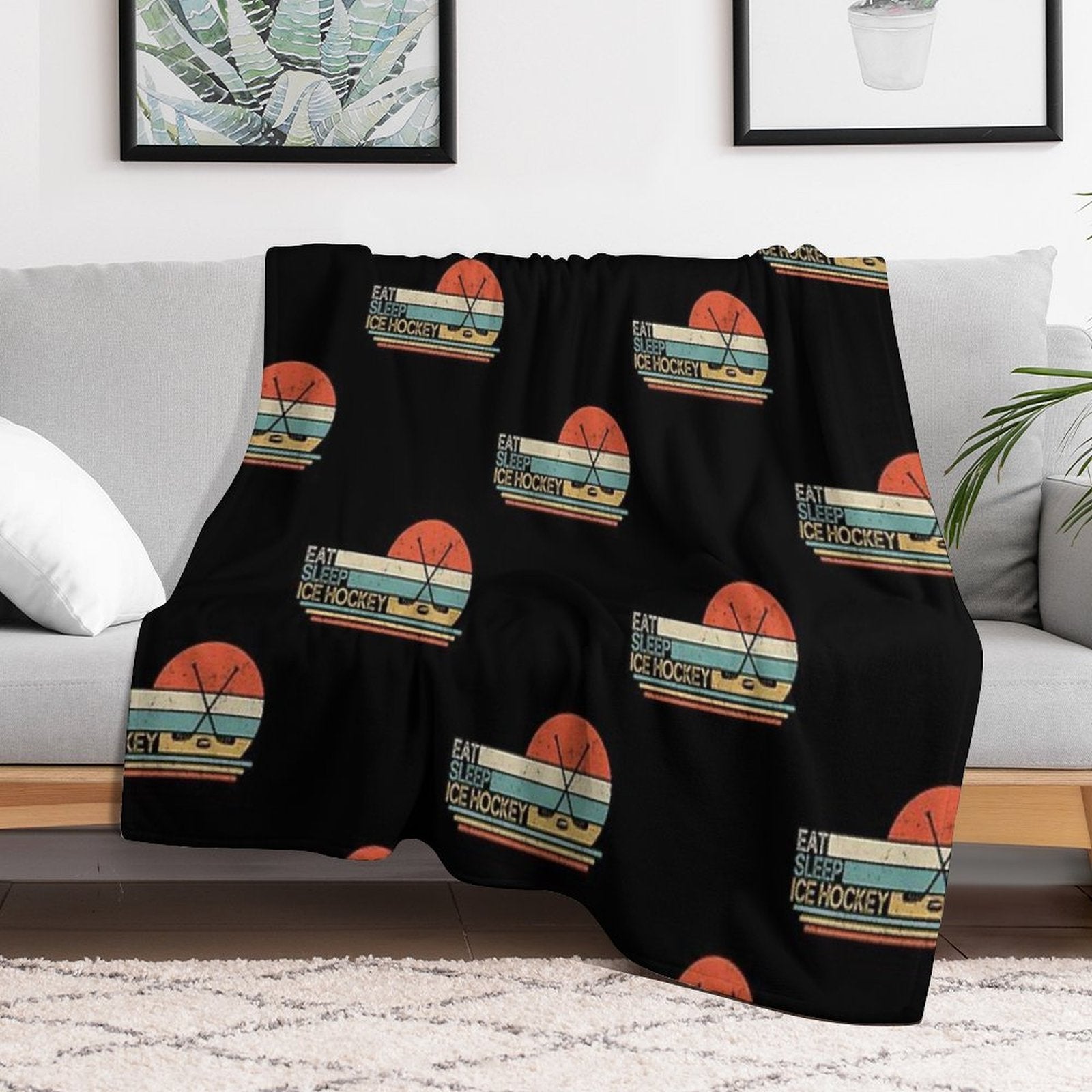 Ice Hockey Vintage Eat Sleep Premium Throw Blanket