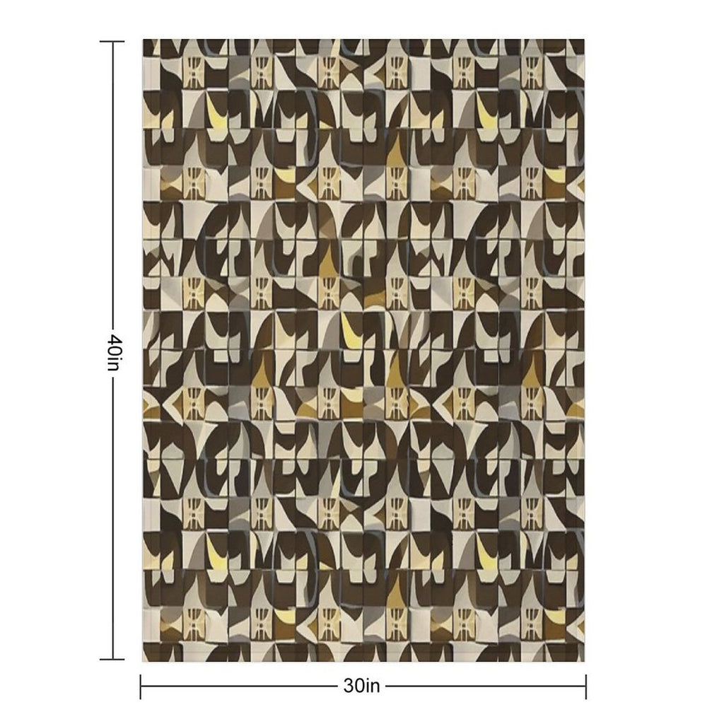 Retro Tile Pattern Brown Shades with Little White, Silver And Beige All-season Throw Blanket