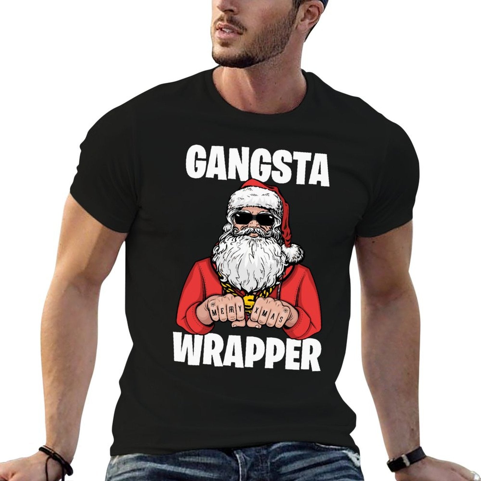 Funnys HQ Gangsta Wrapper Unisex-Adult Black Small Classic Sweatshirt  Heathered Texture T-Shirt