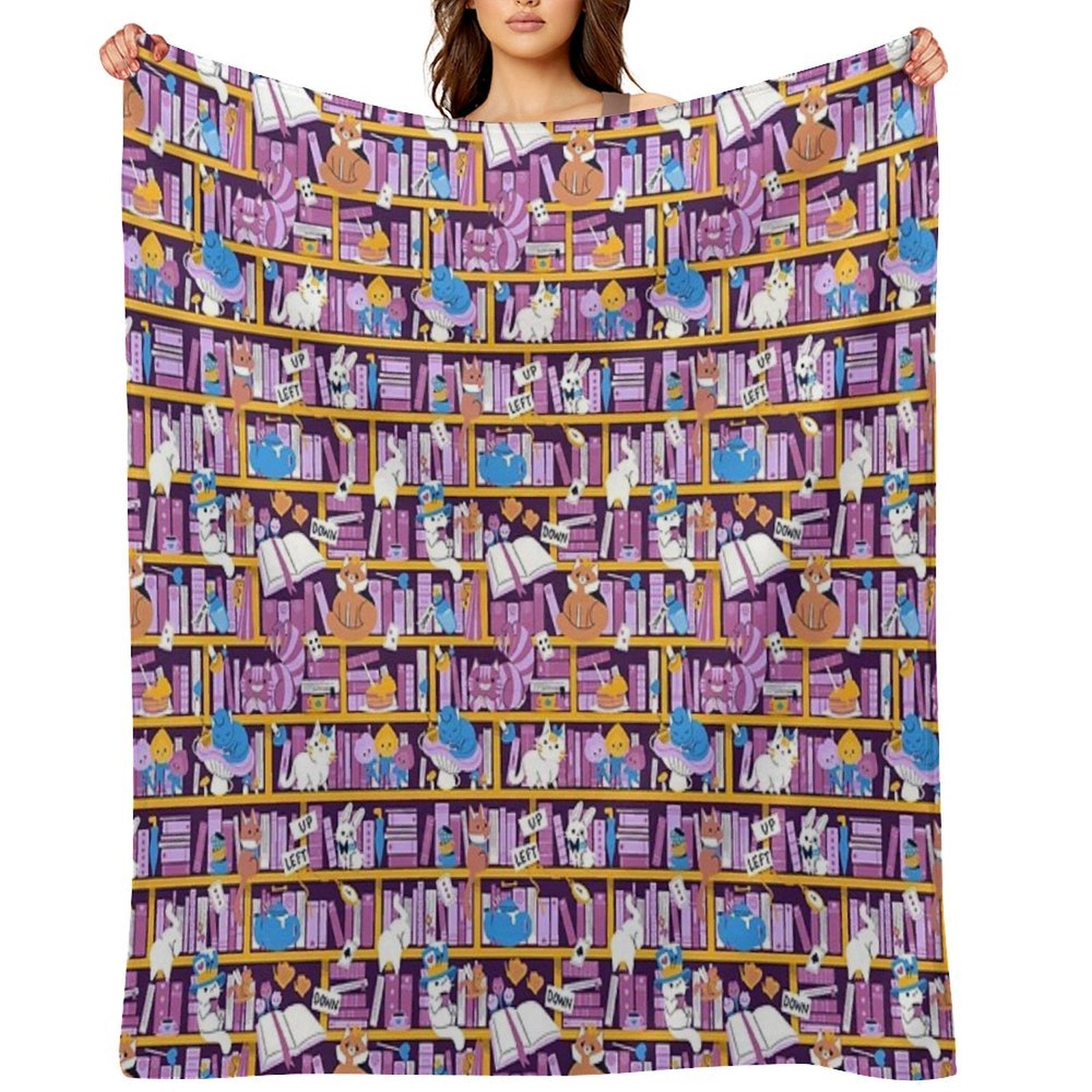 Library in Wonderland Velvety-soft Throw Blanket