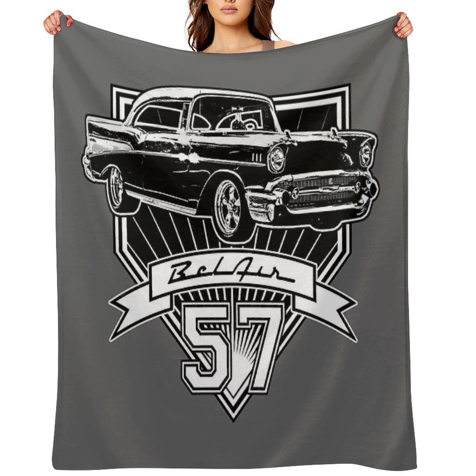 57 Chevy Belair Easy Care Throw Blanket
