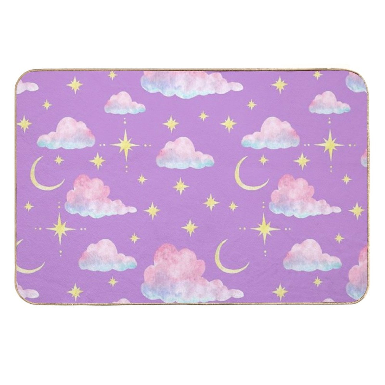 Purple Evening Sky with Moon, Stars And Clouds  Slip-Resistant Bath Mat