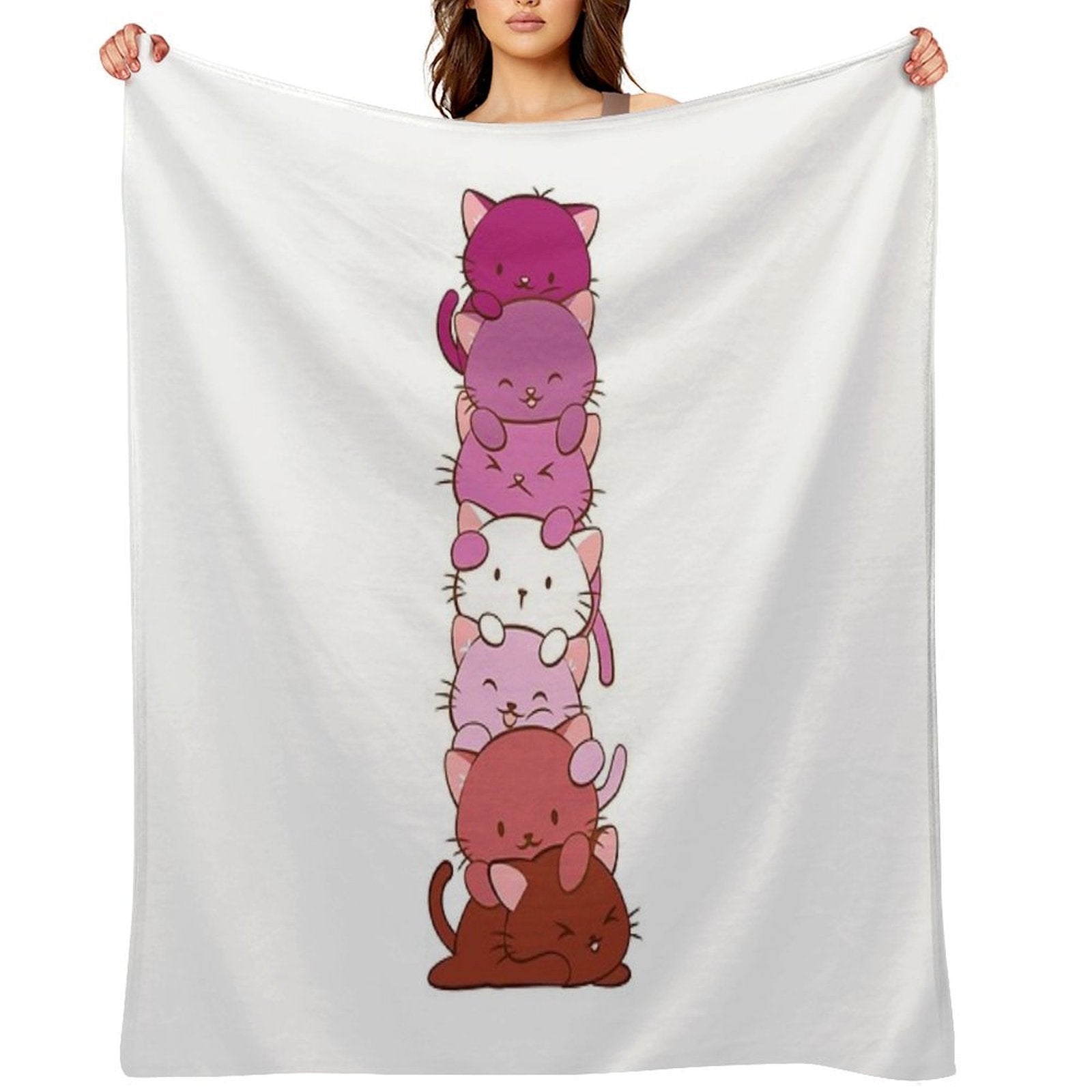 Lesbian Pride Flag Kawaii Cats Quick-dry Throw Blanket
