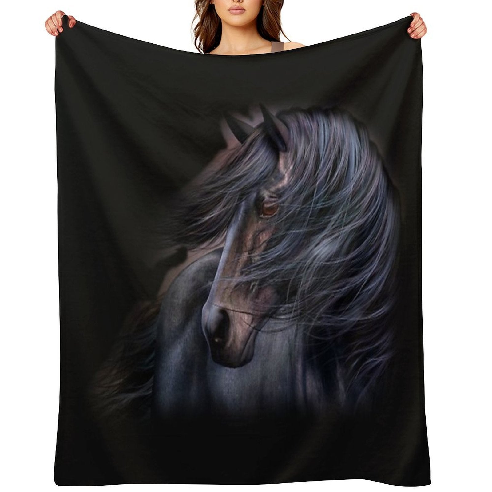 The Black Horse Machine-washable Throw Blanket