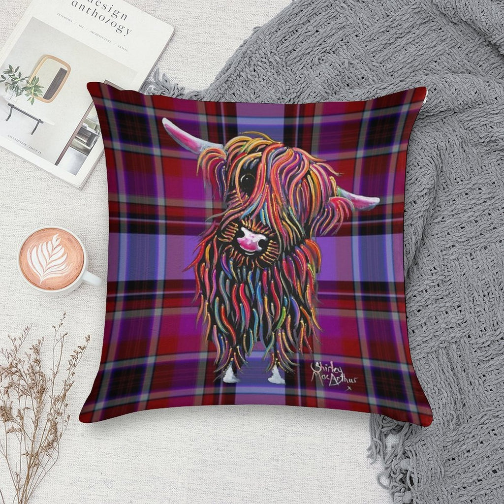 SCoTTiSH HiGHLaND CoW ' TaRTaN BoLLY P ' BY SHiRLeY MacARTHuR Soft Luxury Feel Throw Pillow