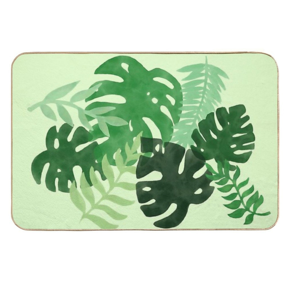 Watercolor Tropical Leaves - Green Background Durable Bath Mat