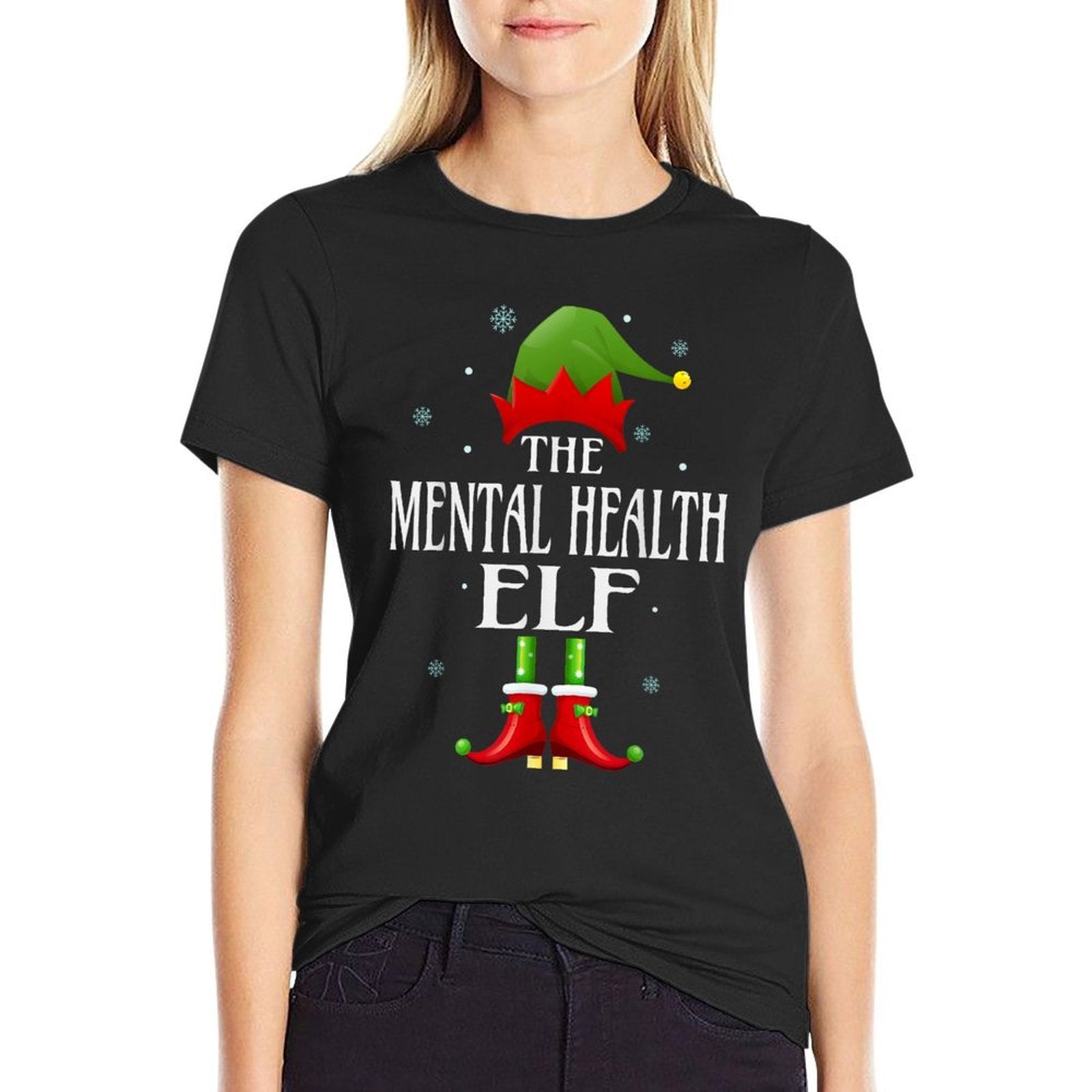 Mental Health Elf Xmas Funny Family Matching Christmas  Stretchy T-Shirt